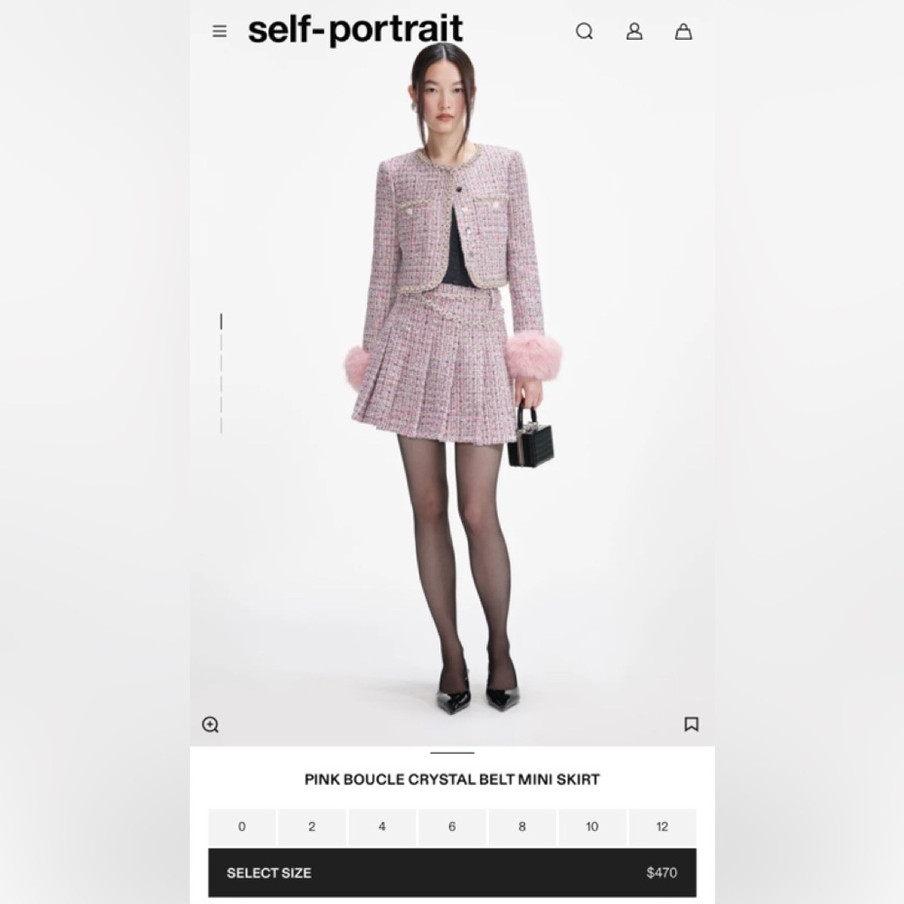 Self Portrait PINK BOUCLE CRYSTAL BELT MINI SKIRT